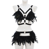 Nasty Sexy Latina Lingerie Set Naughty Black Body Harness Lingerie Feather Bra Panties