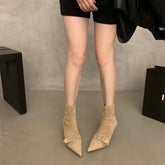 Design Belt Buckle Ankle Boot Women Pointed Toe Zipper Thin Low Heels Banquet Party Female Shoes