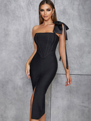 One Shoulder Cut Out Slit Dress