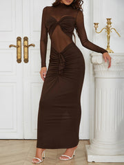 High Collar Sheer Fitted Dress