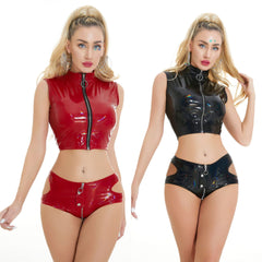 Leather Sluzu Lingerie Croptop Set