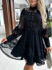 Lace Trim Long-Sleeve Dress