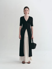 Long Knit Hollow-Out Short-Sleeve Cardigan