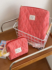 Cranberry Checkered Makeup Bag