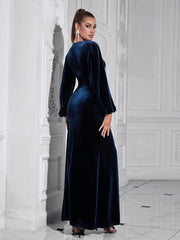 V neck Slit Long Sleeve Dress