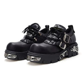 Platform Metal Punk Flats Cross Tied Buckle Single Shoes