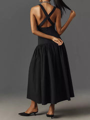 Sleeveless Linen Drop-Waist Midi Dress