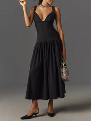 Sleeveless Linen Drop-Waist Midi Dress