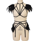 Women Sexy Valentines Lingerie Set Revealing Sexy Harness Lingerie Feather Bra Panties