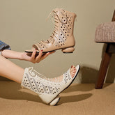 Women's Early Summer Genuine Leather Cowhide Exposed Toe