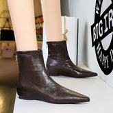 Women's European and American Retro Middle Heel Slope Heel Pointed Inner Increase Zipper Chelsea Short Boots