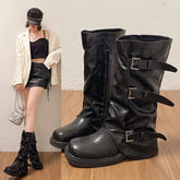 Women's Retro Belt Buckle High Heels Western Denim Outdoor Slimming Women's Shoes