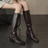 Women's autumn and winter pointed and knee high heels zipper elastic leather retro high Boots