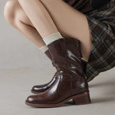 Women's autumn and winter round toe genuine leather cowhide mid heel plus zipper retro and calf western Chelsea short boots