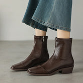 Women's autumn and winter square toe mid heel plus retro side zipper and calf Chelsea short Boots