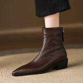 Women's autumn leather sheepskin pointed toe thick heel