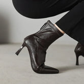 Women's elastic leather pointed high heels