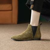 Women's genuine leather sheep suede round toe and calf low heel elastic plus