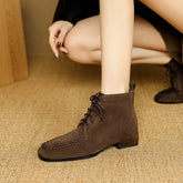 Women's leather sheep suede autumn and winter square toe lace up mid heel and calf Chelsea short Boots