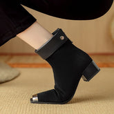 Women's leather sheep suede metal square toe thick heel mid heel plus