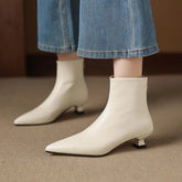 Women's leather sheepskin handmade pointed zipper mid heel plus