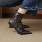 Women's leather sheepskin pointed toe mid heel zipper and calf retro Western Chelsea short Boots