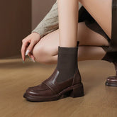 Women's leather sheepskin round toe high-heeled plus