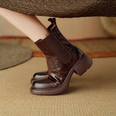 Women's leather sheepskin round toe high-heeled