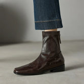 Women's leather sheepskin square toe and calf zipper elastic boots