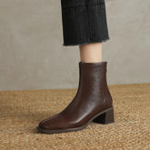 Women's leather sheepskin zipper square toe high-heeled plus