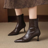 Women's pointed retro high-heeled handmade oversized zipper and calf short Boots