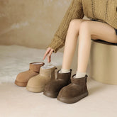 Women's winter leather cow suede warm long hair round head and calf mid heel thick soled snow Boots