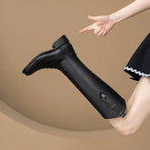 Women's winter leather cowhide side zipper lace up mid heel plus plus round toe and knee Boots
