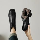 Women's winter warm lambhair leather cowhide high-heeled oversized retro side zipper Chelsea Boots