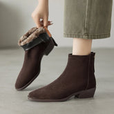 Women's winter warm wool genuine leather cow suede mid heel plus retro back zipper and calf Chelsea short Boots