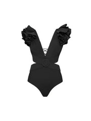 3D Floral Shoulder Detail Hollow Black Set