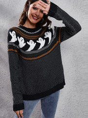 Literary Retro Ghost Pattern Round Neck Knitted Sweater