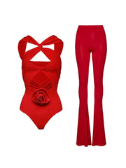 Floral Appliqué Cutout Swimsuit Set