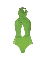 Sparkling Fabric Halter Neck Swimsuit Set
