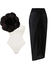 3D Floral Solid Color Swimsuit