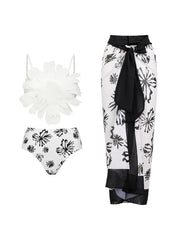 Floral Trim White Printed Bikini Set