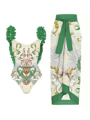 Appliqué Backless Swimsuit Set