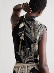Satin Palm Tree Print Top & Midi Skirt Set