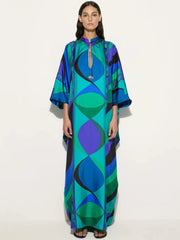 Psychedelic Swirling Iride Satin Kaftan