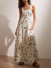 Fashionable Personalized Graffiti Suspender Backless Maxi Dress