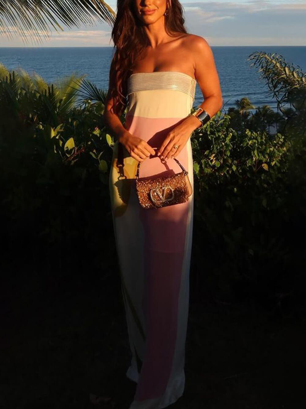 Summer Chest-Wrapped Printed Floor-Length Maxi Dress