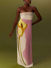 Summer Chest-Wrapped Printed Floor-Length Maxi Dress