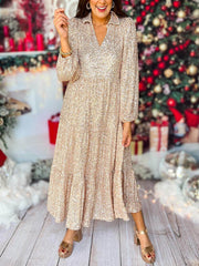 Long Sleeve V Neck Sequin Maxi Dress