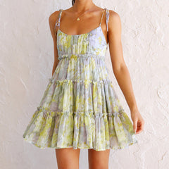 Backless Halter Printed Short Dress