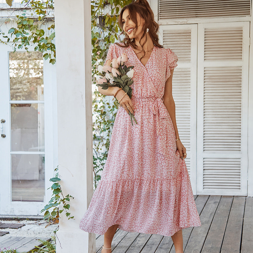 Deep V Polka Dot Casual Long Dress